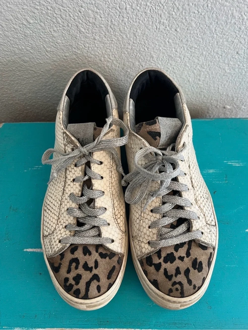 P448 Thea Platform Sneakers in Python Animal Leopard Print Cream Glitter 39